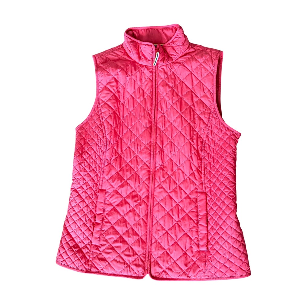 Talbots Womens Pink Quilted Full Zip Puffer Vest Mock Neck S Outdoor Tenniscore